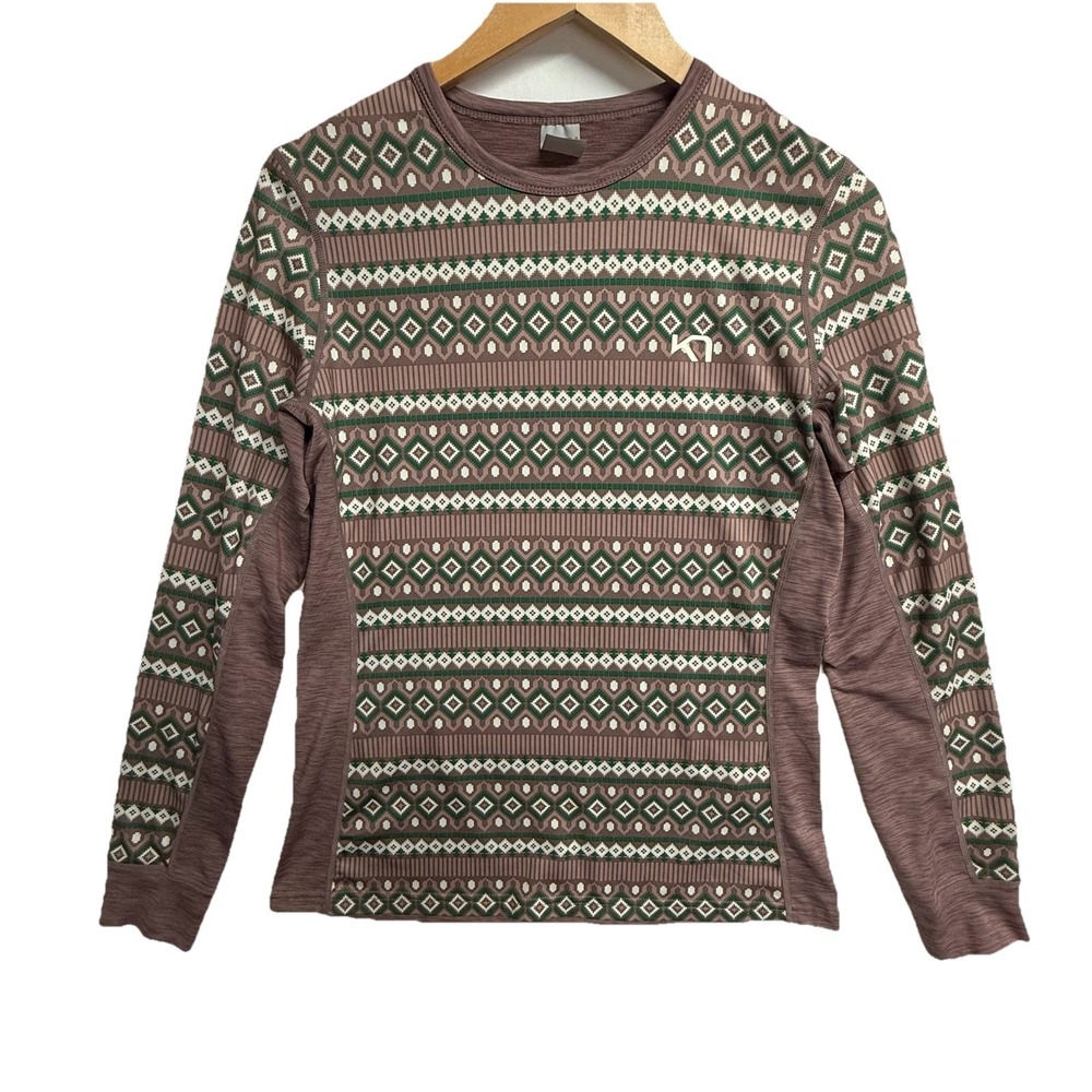 Kari‎ Traa Base Layer Top Womens L Brown Nordic Print Stretch Outdoor